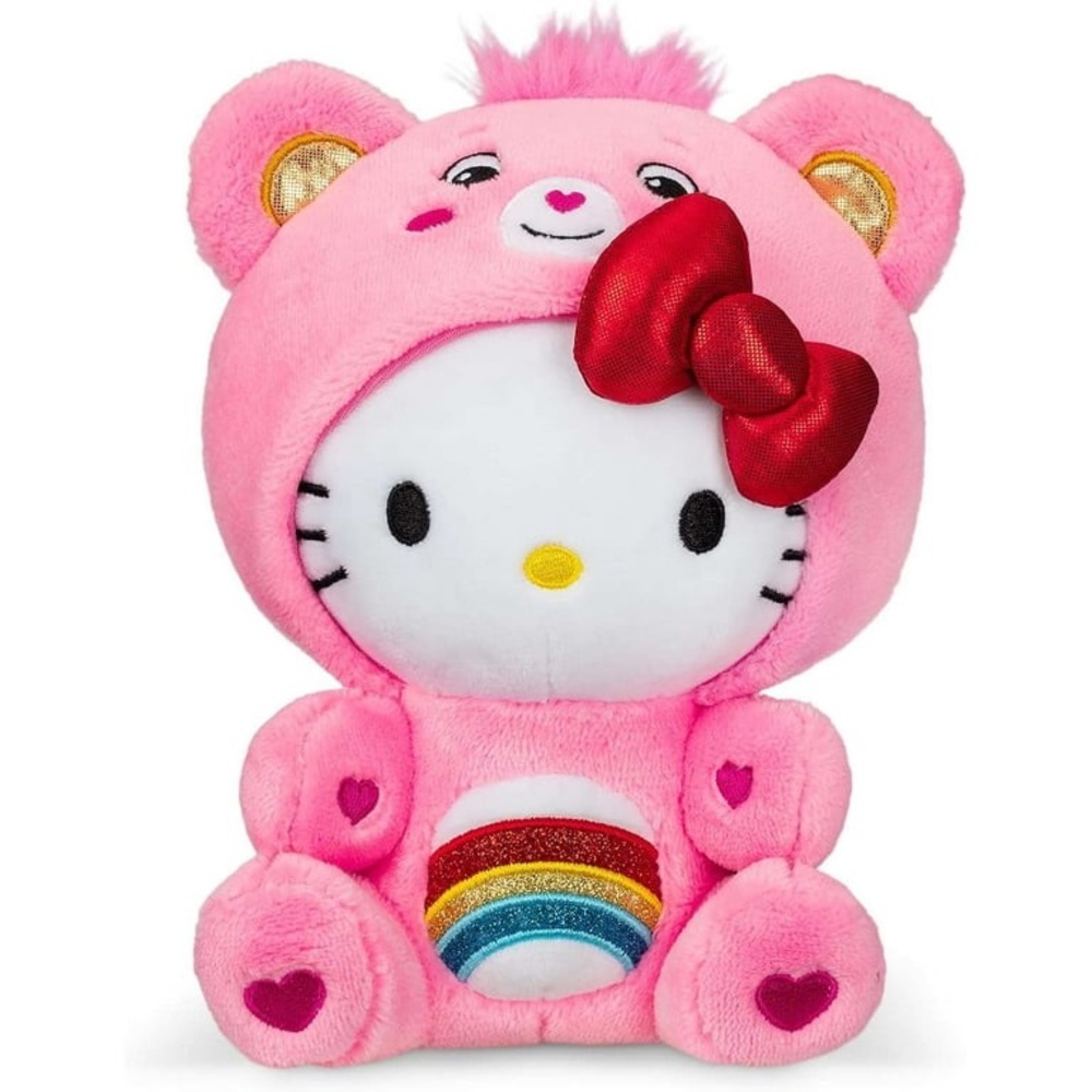 Hello Kitty Dressed As Pink Cheer Bear Care Bears 9" Fun-Size Soft Plush NWOT